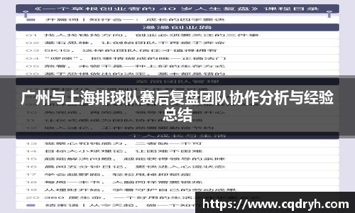 广州与上海排球队赛后复盘团队协作分析与经验总结